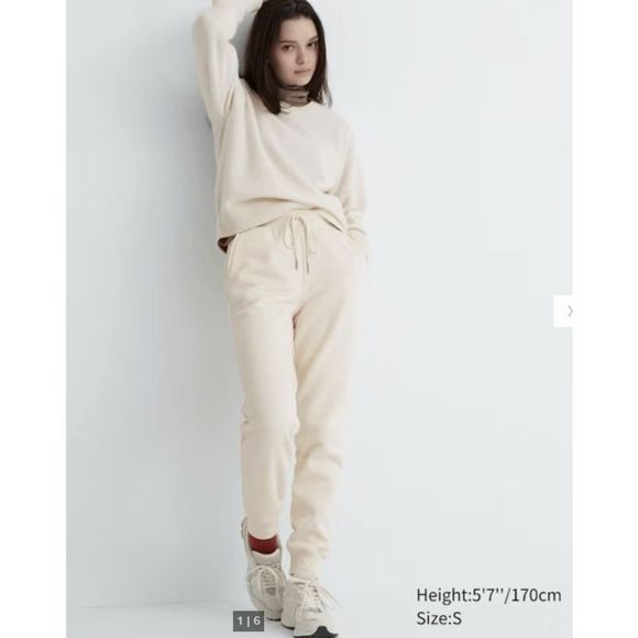 UNIQLO HEATTECH Pile-Lined Sweatpants OFF WHITE MEDIUM - Picture 3 of 4